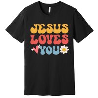 Groovy Jesus Loves You Christian 70's Hippie Premium T-Shirt