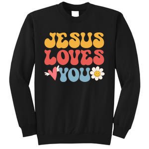 Groovy Jesus Loves You Christian 70's Hippie Tall Sweatshirt