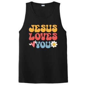 Groovy Jesus Loves You Christian 70's Hippie PosiCharge Competitor Tank