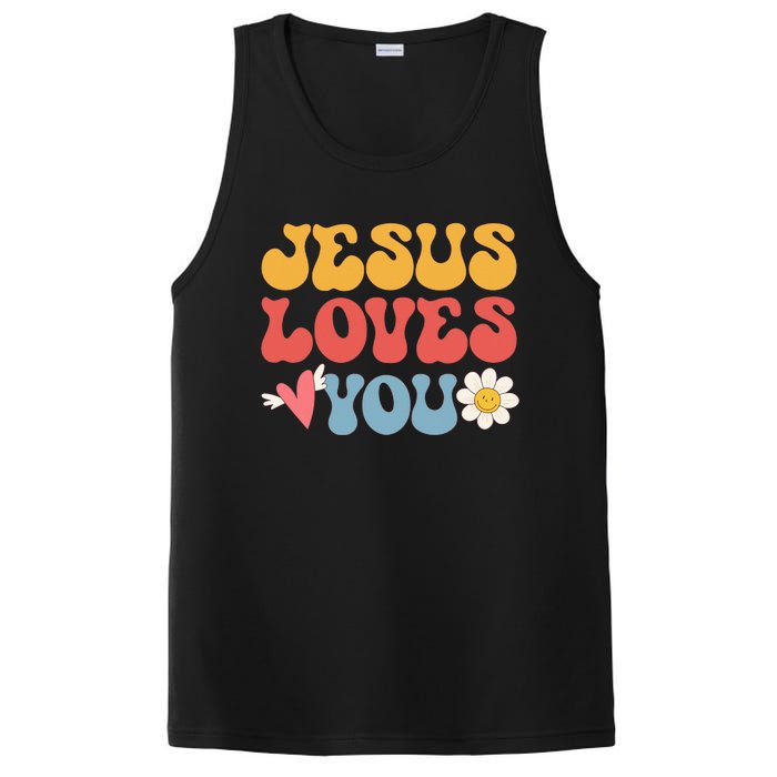 Groovy Jesus Loves You Christian 70's Hippie PosiCharge Competitor Tank