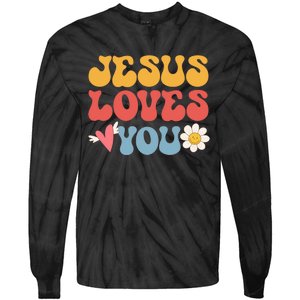 Groovy Jesus Loves You Christian 70's Hippie Tie-Dye Long Sleeve Shirt