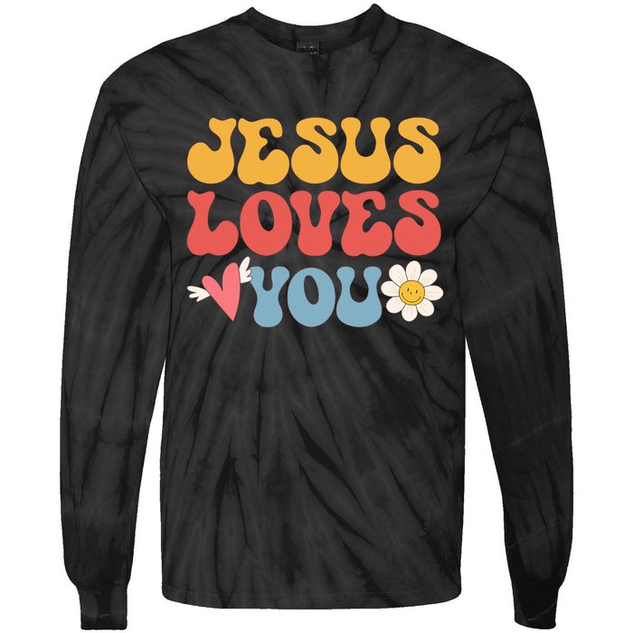 Groovy Jesus Loves You Christian 70's Hippie Tie-Dye Long Sleeve Shirt