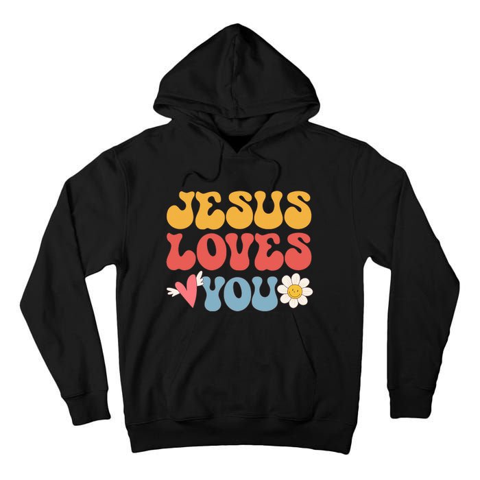 Groovy Jesus Loves You Christian 70's Hippie Tall Hoodie