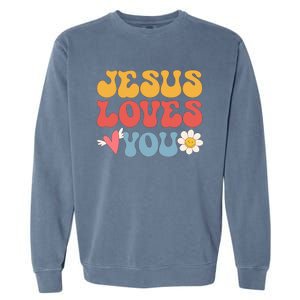 Groovy Jesus Loves You Christian 70's Hippie Garment-Dyed Sweatshirt