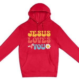 Groovy Jesus Loves You Christian 70's Hippie Premium Pullover Hoodie