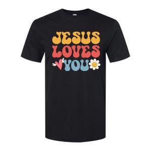 Groovy Jesus Loves You Christian 70's Hippie Softstyle CVC T-Shirt