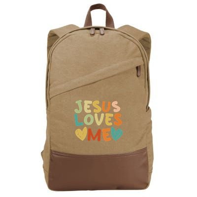 Groovy Jesus Loves Me Biblical Christian Church Retro Cotton Canvas Backpack