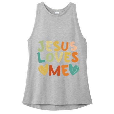 Groovy Jesus Loves Me Biblical Christian Church Retro Ladies PosiCharge Tri-Blend Wicking Tank