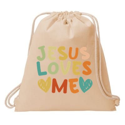 Groovy Jesus Loves Me Biblical Christian Church Retro Drawstring Bag
