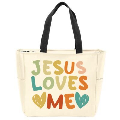 Groovy Jesus Loves Me Biblical Christian Church Retro Zip Tote Bag