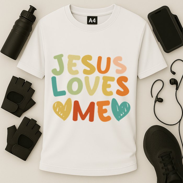Groovy Jesus Loves Me Biblical Christian Church Retro Cooling Performance Crew T-Shirt