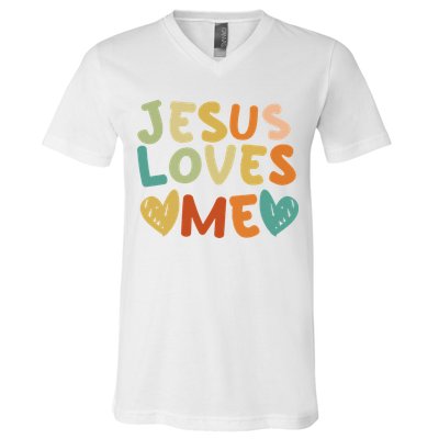 Groovy Jesus Loves Me Biblical Christian Church Retro V-Neck T-Shirt