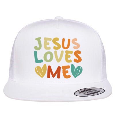 Groovy Jesus Loves Me Biblical Christian Church Retro Flat Bill Trucker Hat