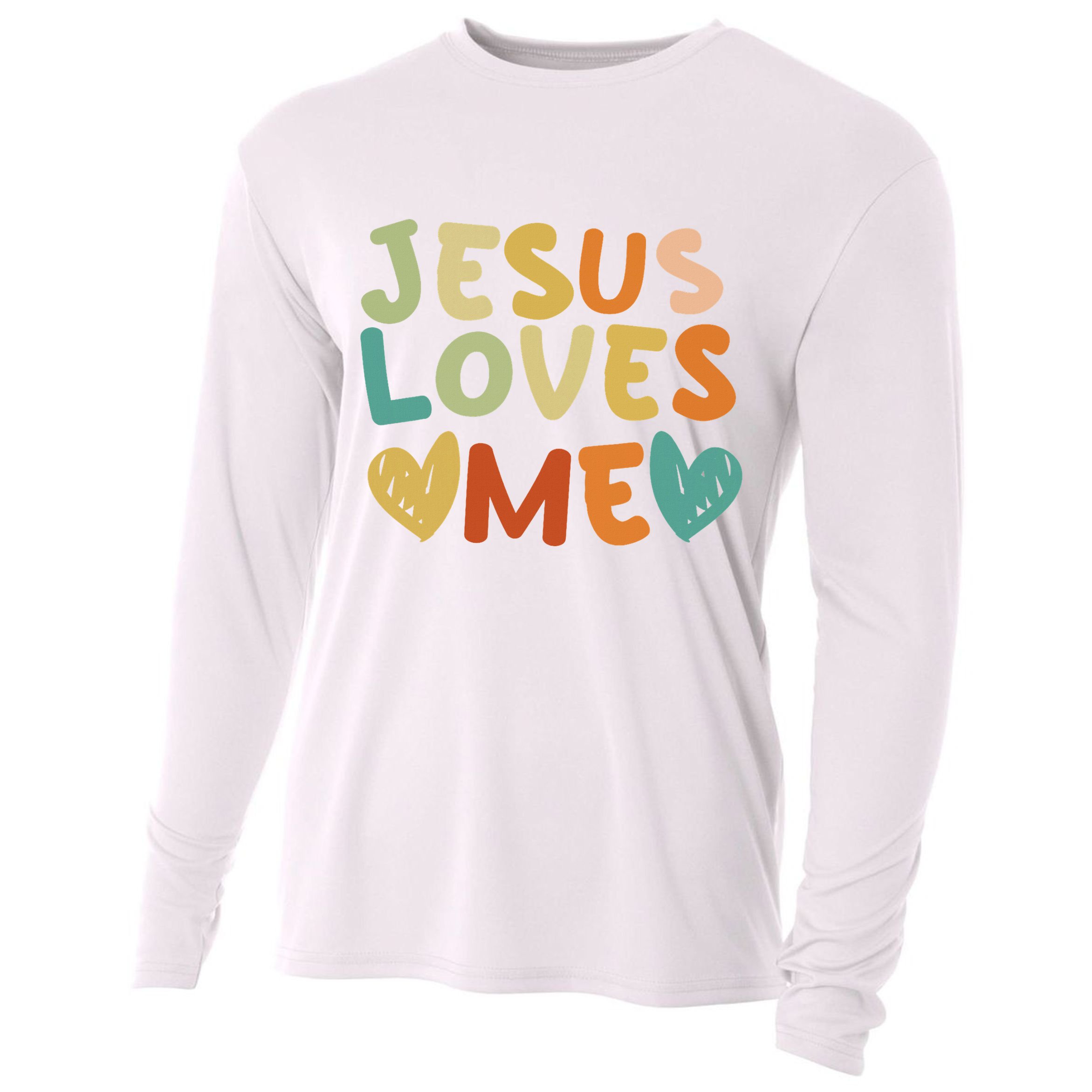 Groovy Jesus Loves Me Biblical Christian Church Retro Cooling Performance Long Sleeve Crew
