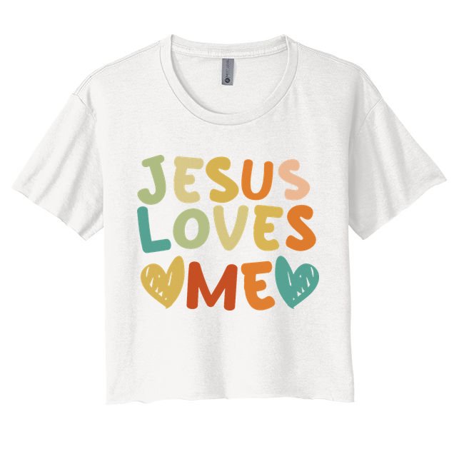 Groovy Jesus Loves Me Biblical Christian Church Retro Women's Crop Top Tee