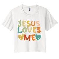 Groovy Jesus Loves Me Biblical Christian Church Retro Women's Crop Top Tee