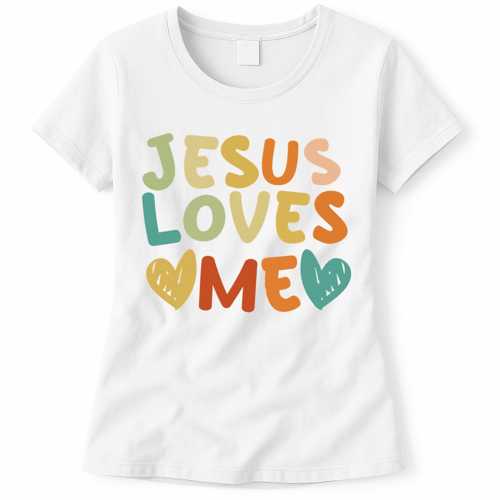 Groovy Jesus Loves Me Biblical Christian Church Retro Womens T-Shirt