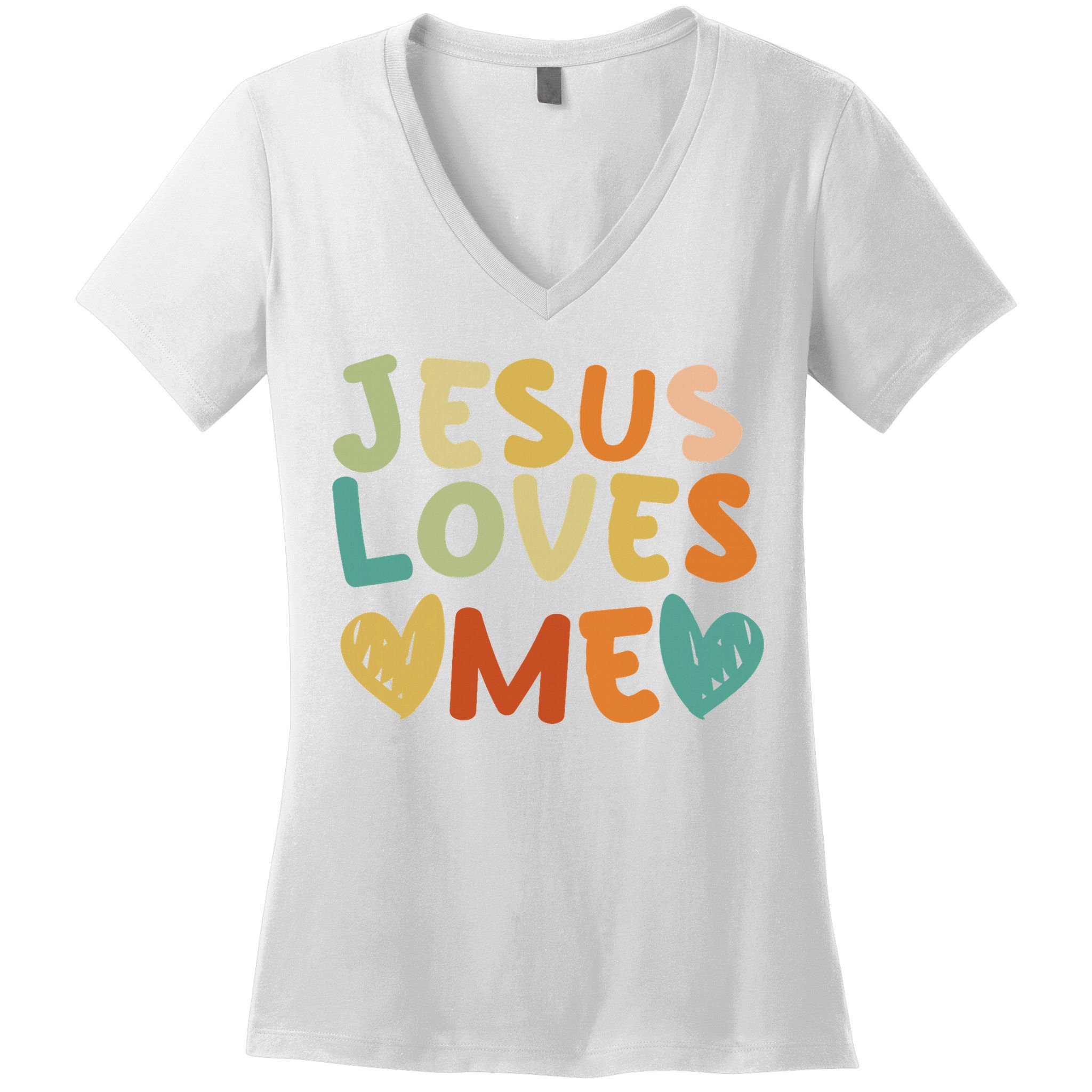 Groovy Jesus Loves Me Biblical Christian Church Retro Women's V-Neck T-Shirt