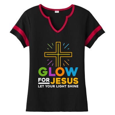 Glowfor Jesus Let Your Light Shine Faith Cross Christian Ladies Halftime Notch Neck Tee