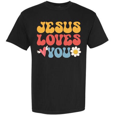 Groovy Jesus Loves You Christian 70s Hippie Garment-Dyed Heavyweight T-Shirt