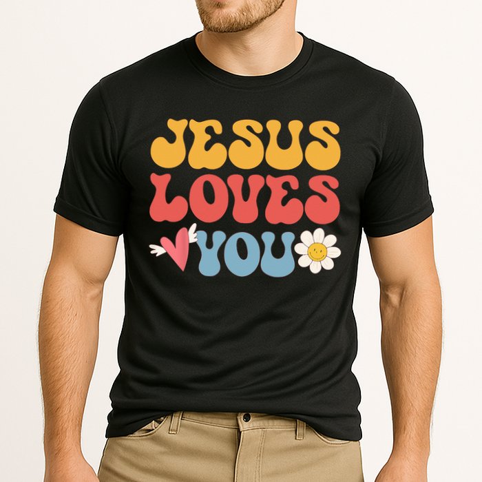 Groovy Jesus Loves You Christian 70s Hippie Cooling Performance Crew T-Shirt