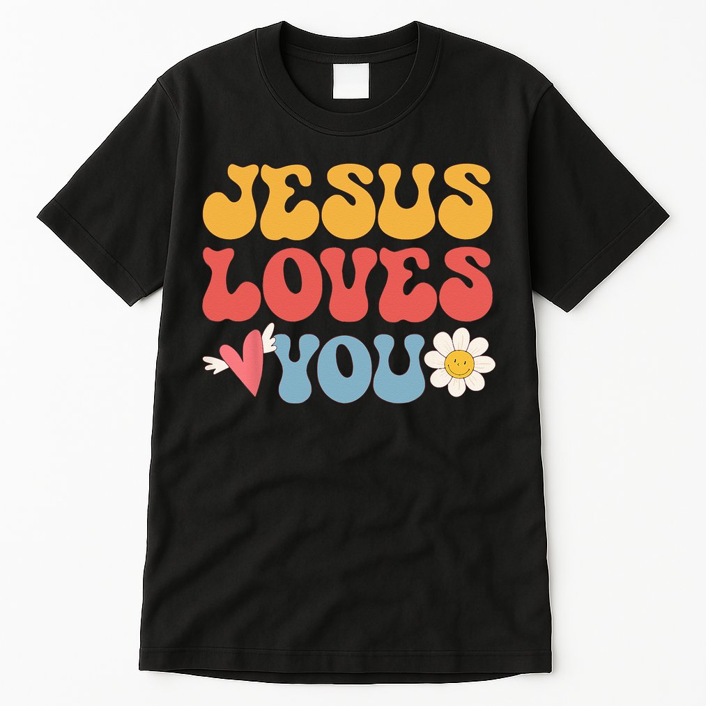 Groovy Jesus Loves You Christian 70s Hippie Tall T-Shirt