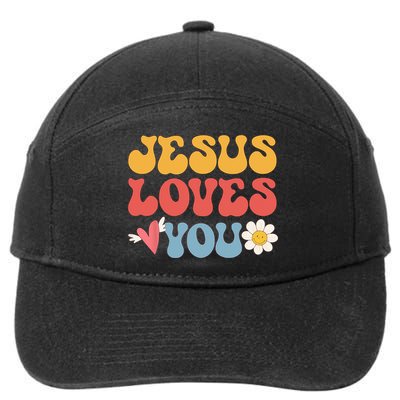 Groovy Jesus Loves You Christian 70s Hippie 7-Panel Snapback Hat