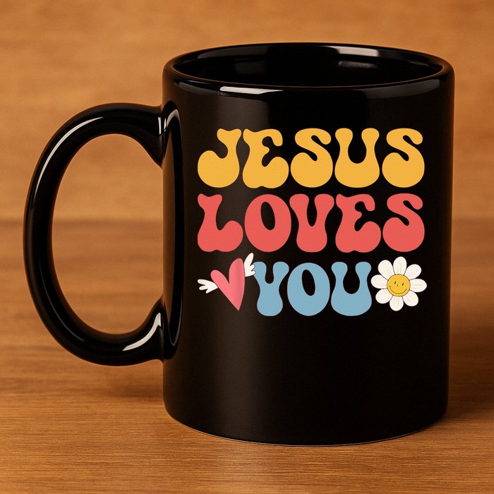 Groovy Jesus Loves You Christian 70s Hippie 11oz C Handle Ceramic Mug