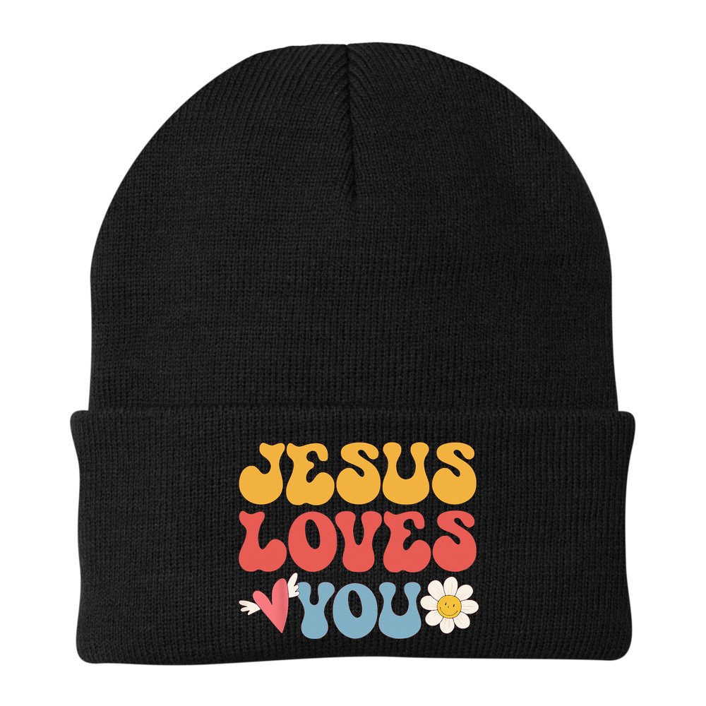 Groovy Jesus Loves You Christian 70s Hippie Beanie