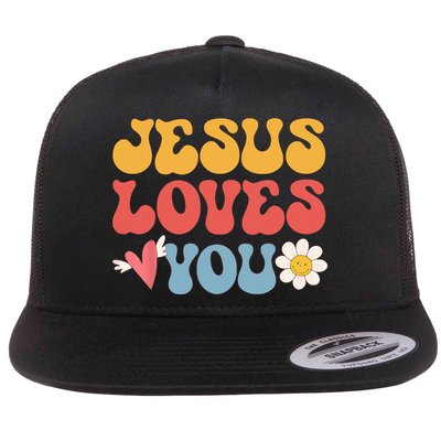 Groovy Jesus Loves You Christian 70s Hippie Flatbill Hat