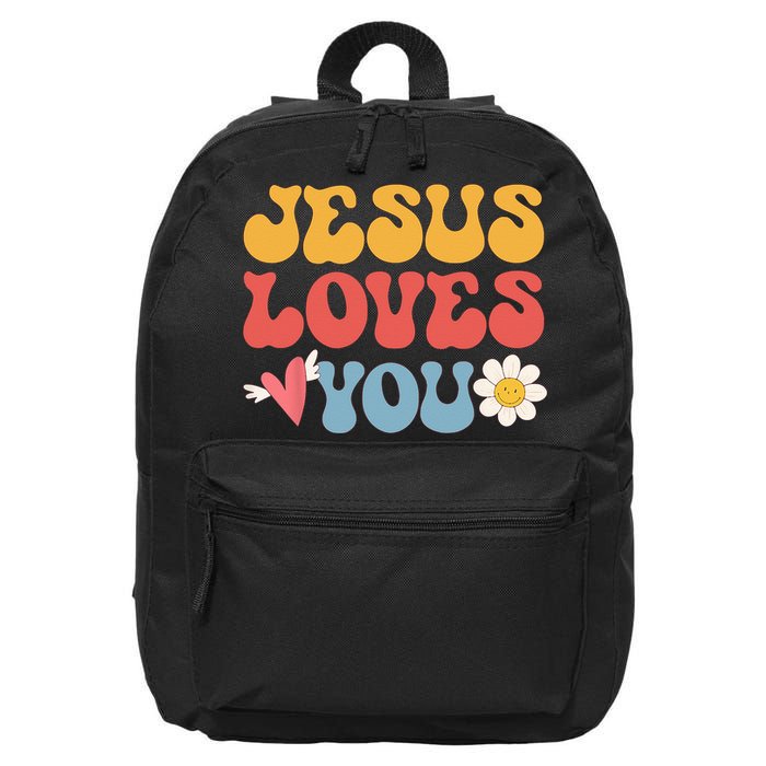 Groovy Jesus Loves You Christian 70s Hippie 16 in Basic Backpack