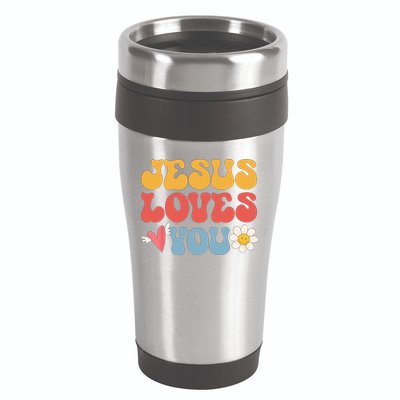 Groovy Jesus Loves You Christian 70s Hippie 16oz Travel Tumbler