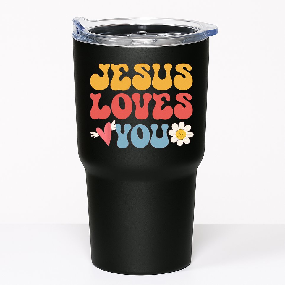 Groovy Jesus Loves You Christian 70s Hippie Tumbler