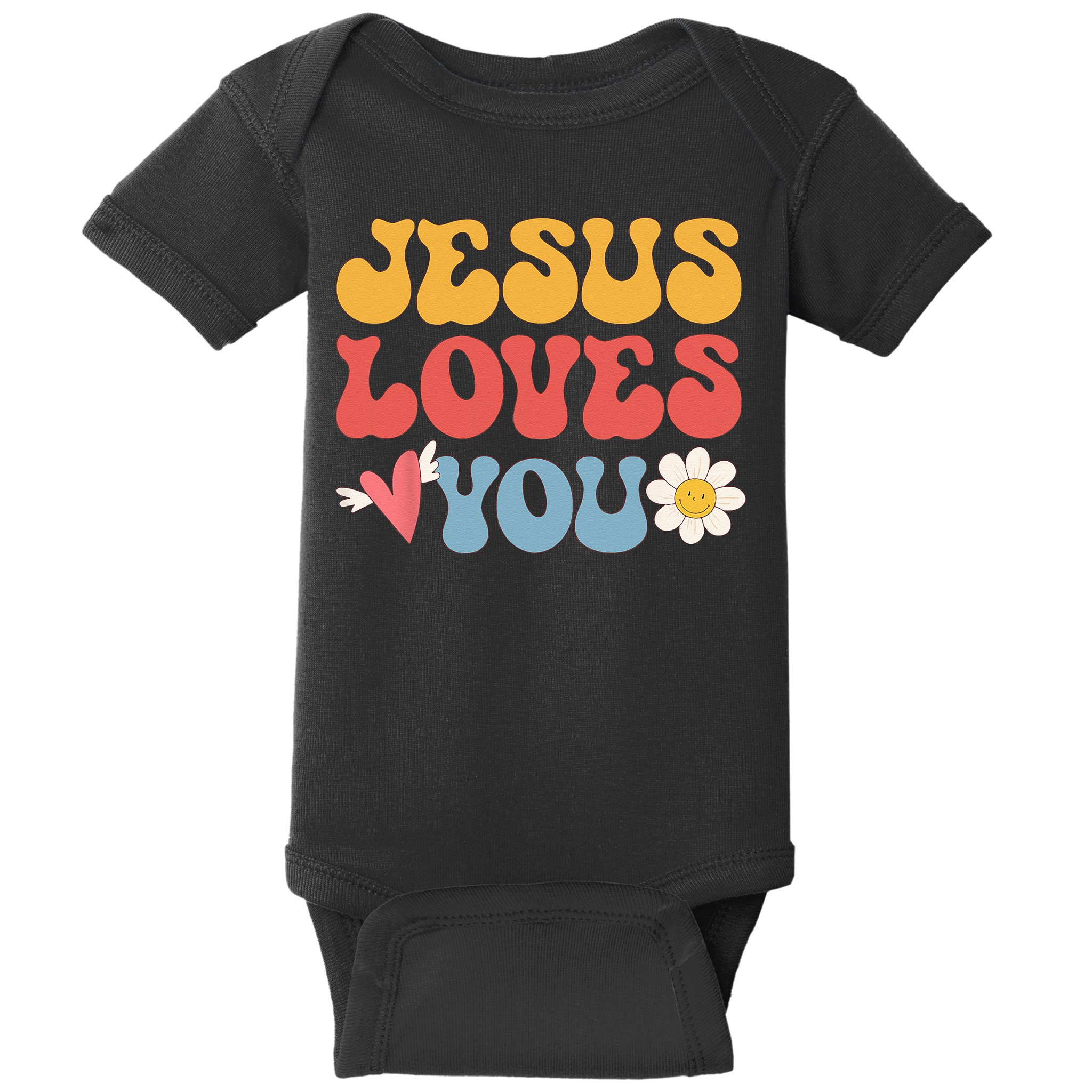 Groovy Jesus Loves You Christian 70s Hippie Baby Bodysuit