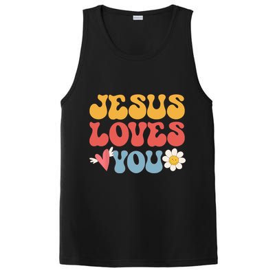 Groovy Jesus Loves You Christian 70s Hippie PosiCharge Competitor Tank