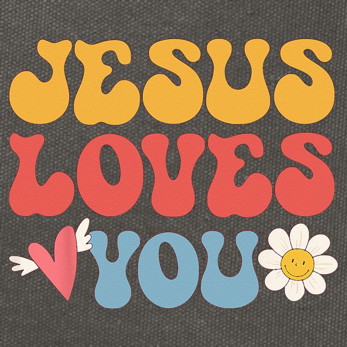 Groovy Jesus Loves You Christian 70s Hippie Cotton Canvas Backpack