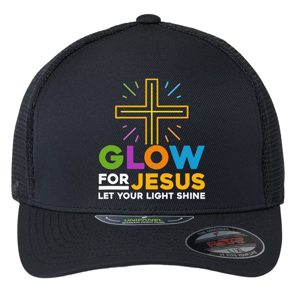 Glowfor Jesus Let Your Light Shine Faith Cross Christian Flexfit Unipanel Trucker Cap
