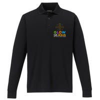 Glowfor Jesus Let Your Light Shine Faith Cross Christian Performance Long Sleeve Polo