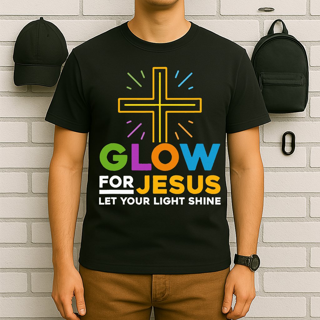 Glowfor Jesus Let Your Light Shine Faith Cross Christian T-Shirt