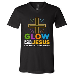 Glowfor Jesus Let Your Light Shine Faith Cross Christian V-Neck T-Shirt