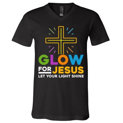 Glowfor Jesus Let Your Light Shine Faith Cross Christian V-Neck T-Shirt