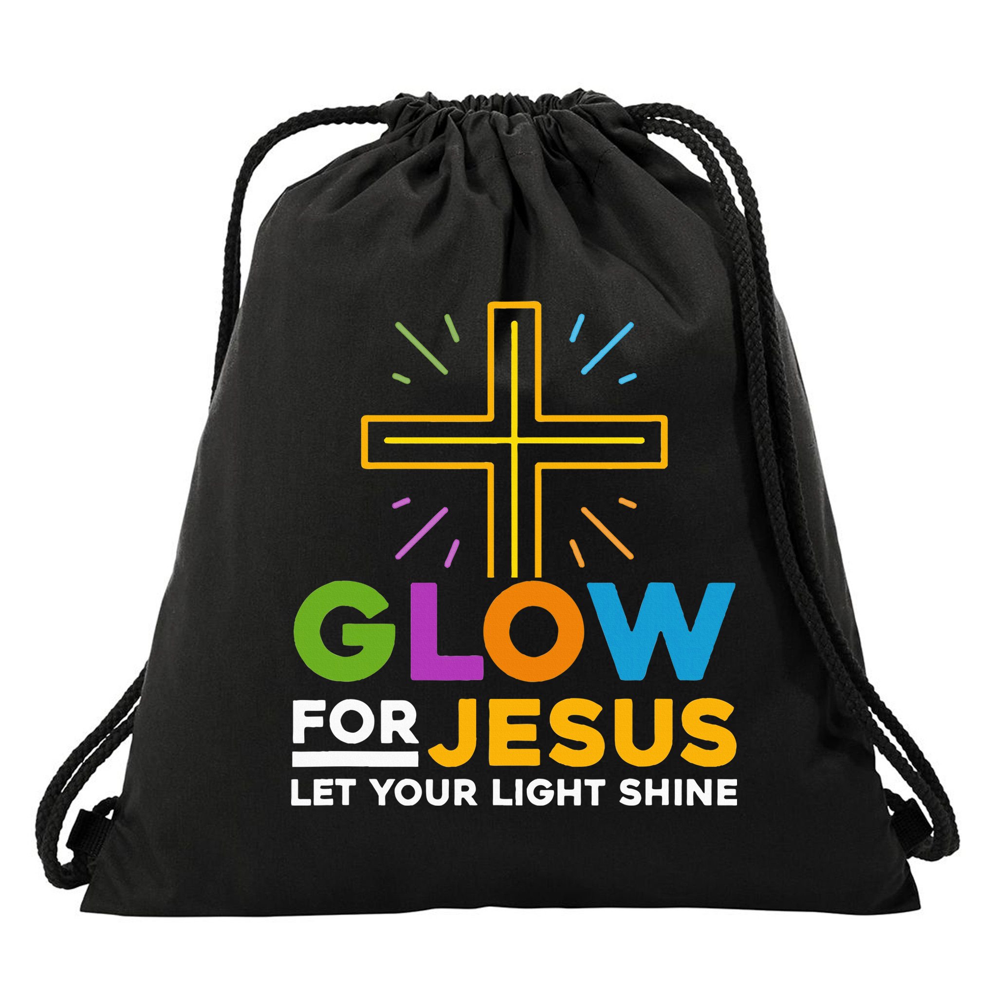 Glowfor Jesus Let Your Light Shine Faith Cross Christian Drawstring Bag