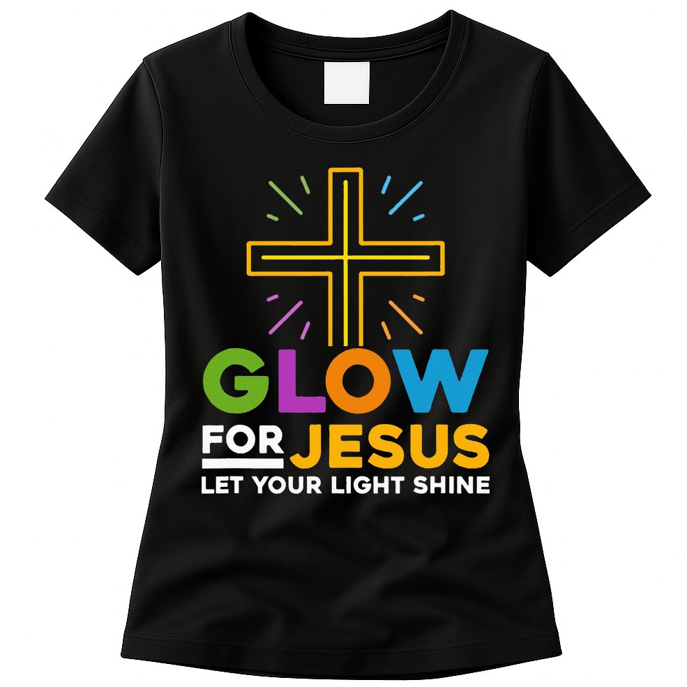 Glowfor Jesus Let Your Light Shine Faith Cross Christian Womens T-Shirt