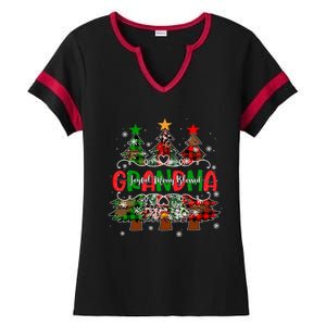 Grandma Joyful Merry Blessed Christmas Trees Buffalo Plaid Funny Gift Ladies Halftime Notch Neck Tee