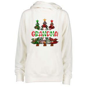 Grandma Joyful Merry Blessed Christmas Trees Buffalo Plaid Funny Gift Womens Funnel Neck Pullover Hood