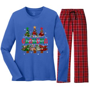 Grandma Joyful Merry Blessed Christmas Trees Buffalo Plaid Funny Gift Women's Long Sleeve Flannel Pajama Set 