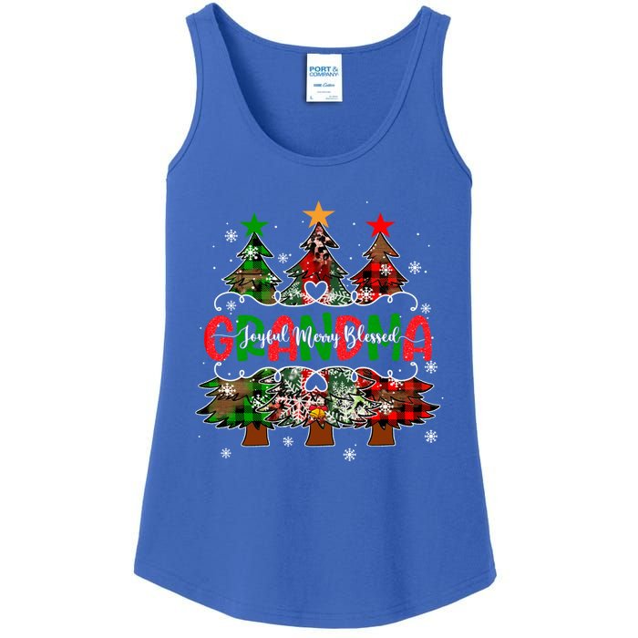 Grandma Joyful Merry Blessed Christmas Trees Buffalo Plaid Funny Gift Ladies Essential Tank