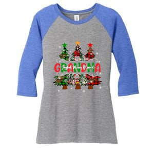 Grandma Joyful Merry Blessed Christmas Trees Buffalo Plaid Funny Gift Women's Tri-Blend 3/4-Sleeve Raglan Shirt