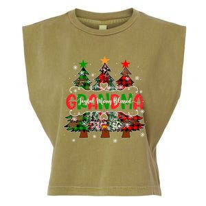 Grandma Joyful Merry Blessed Christmas Trees Buffalo Plaid Funny Gift Garment-Dyed Women's Muscle Tee