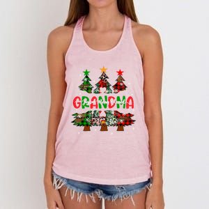 Grandma Joyful Merry Blessed Christmas Trees Buffalo Plaid Funny Gift Women's Knotted Racerback Tank